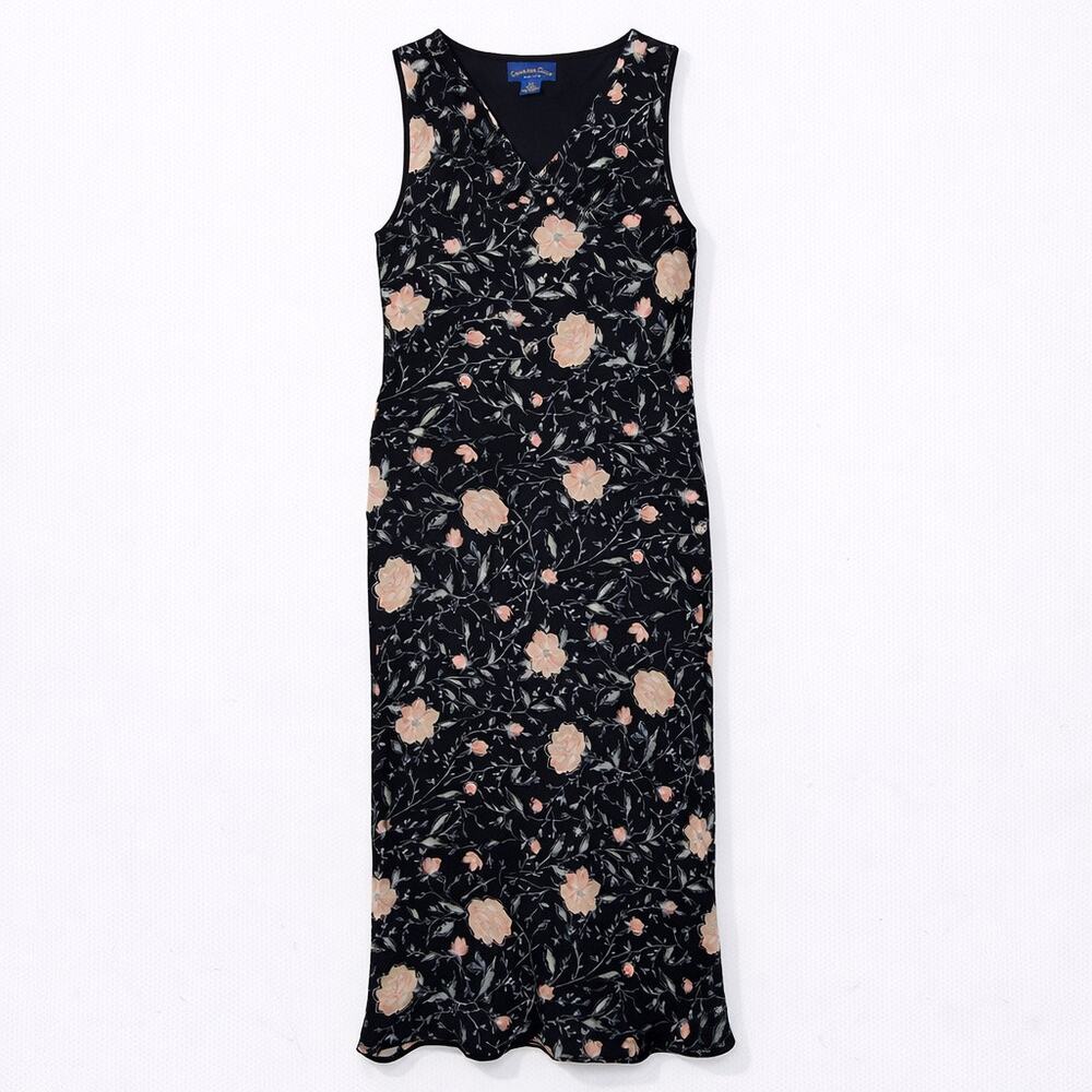 Vintage Silk Floral Print Maxi Dress Bias Cowl Neck Charter Club Sheer Lined 4P